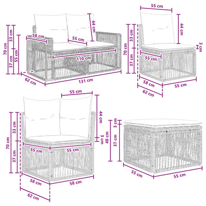 Tuinbankenset 6 pcs Grijs en Donkergrijs poly rattan