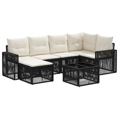 Tuinbankenset 7 pcs Zwart en Cream Wit poly rattan