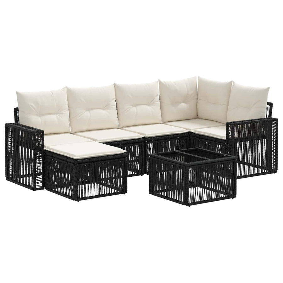 Tuinbankenset 7 pcs Zwart en Cream Wit poly rattan
