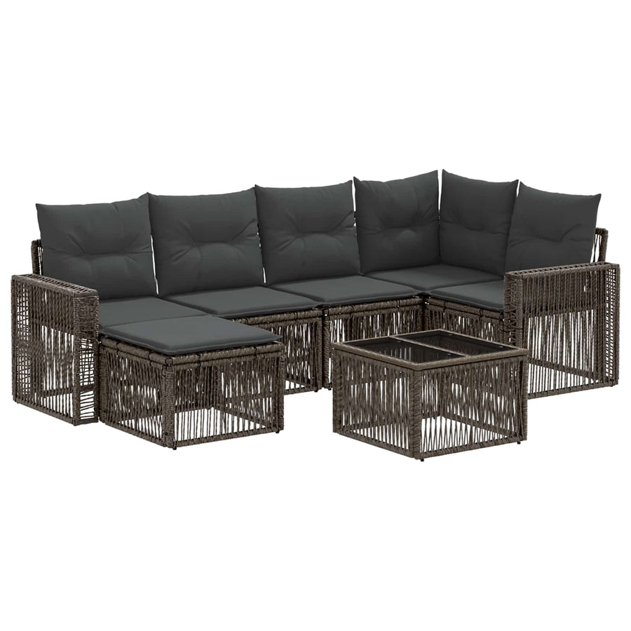 Tuinbankenset 7 pcs Grijs en Donkergrijs poly rattan