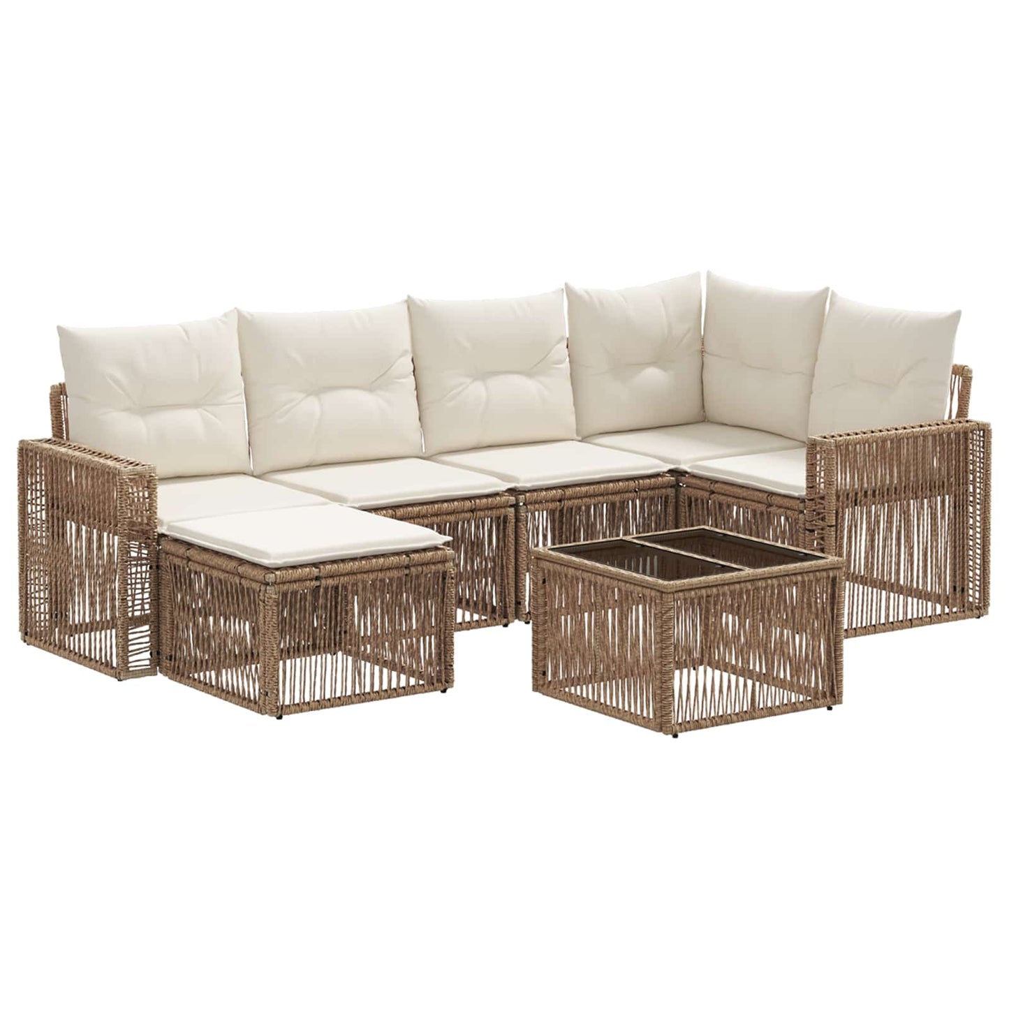 Tuinbankenset 7 pcs Beige en Crème Wit poly rattan