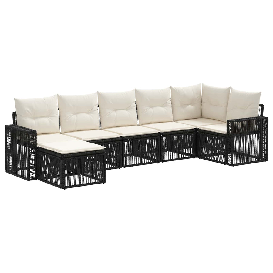 Tuinbankenset 7 pcs Zwart en Cream Wit poly rattan