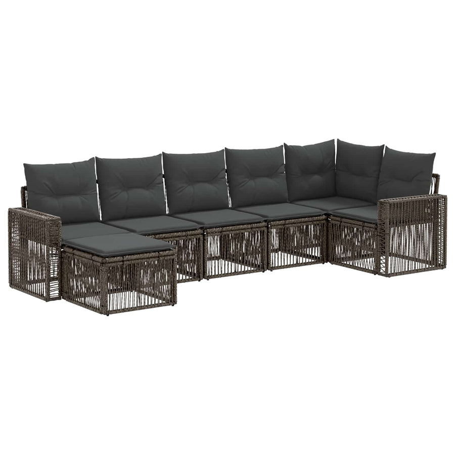 Tuinbankenset 7 pcs Grijs en Donkergrijs poly rattan