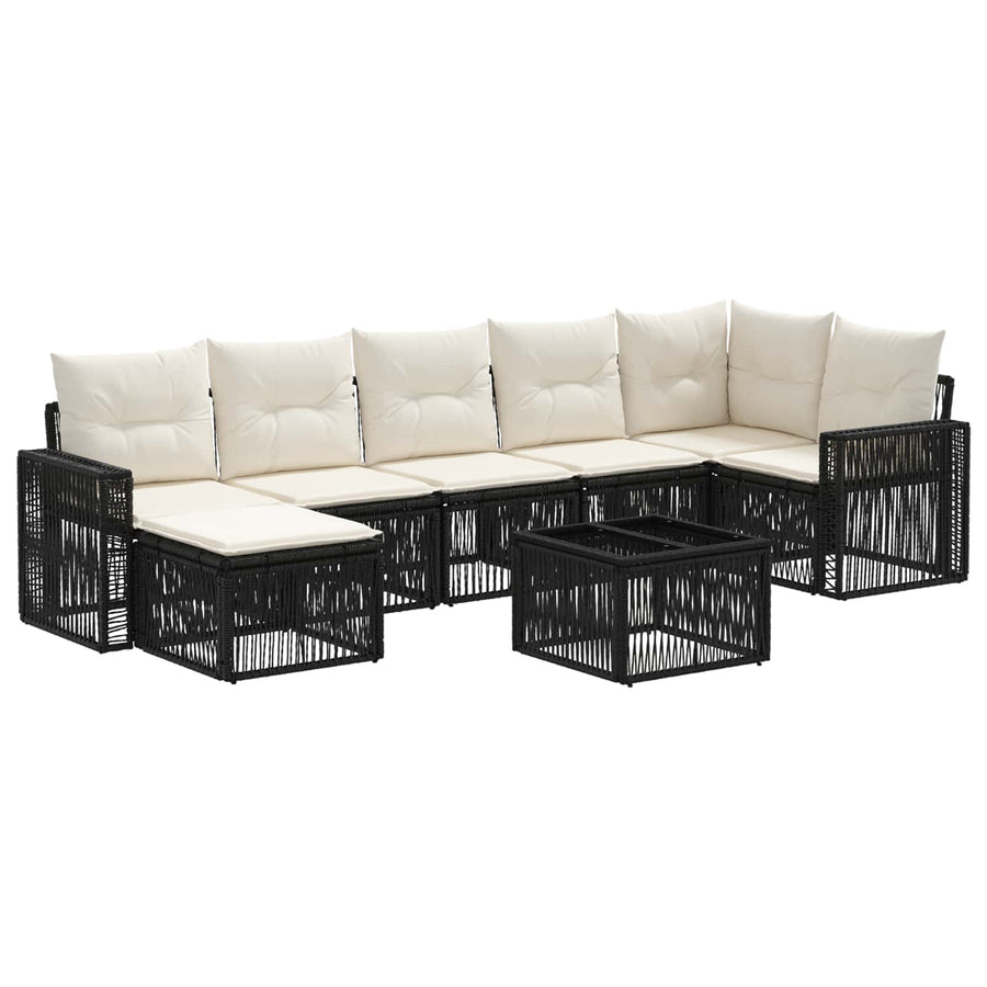 Tuinbankenset 8 pcs Zwart en Cream Wit poly rattan