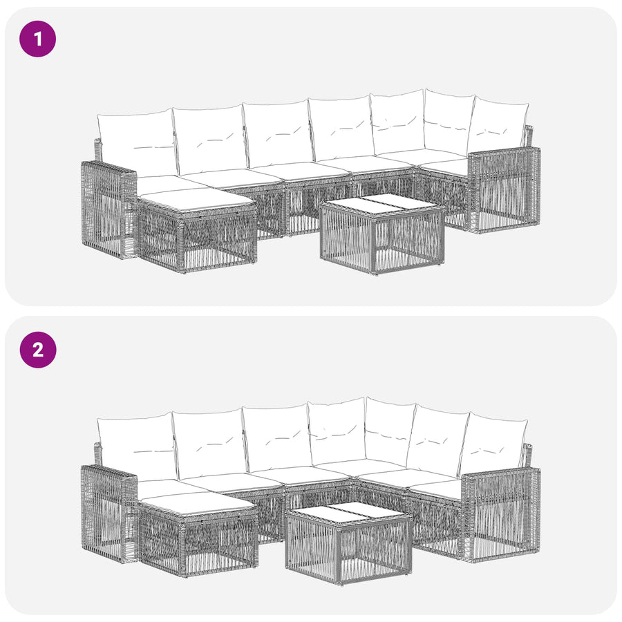 Tuinbankenset 8 pcs Zwart en Cream Wit poly rattan