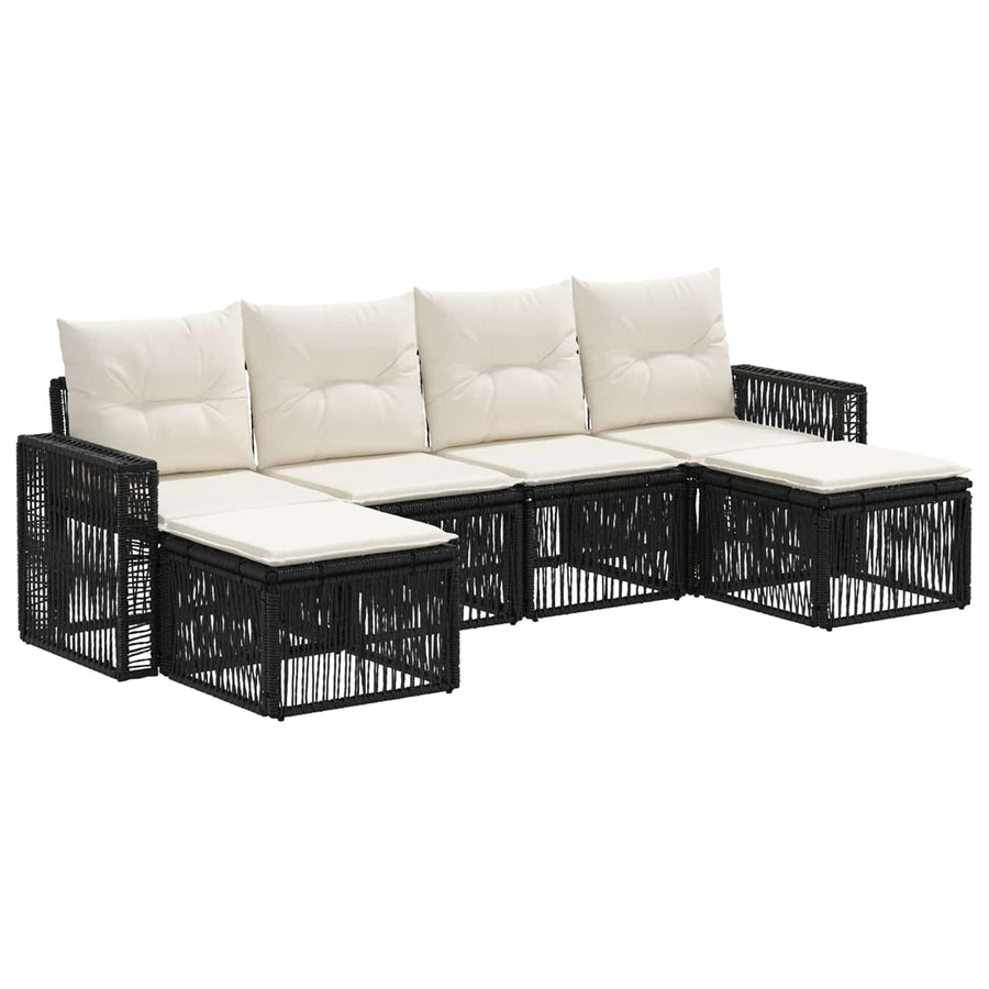 Tuinbankenset 6 pcs Zwart en Cream Wit poly rattan