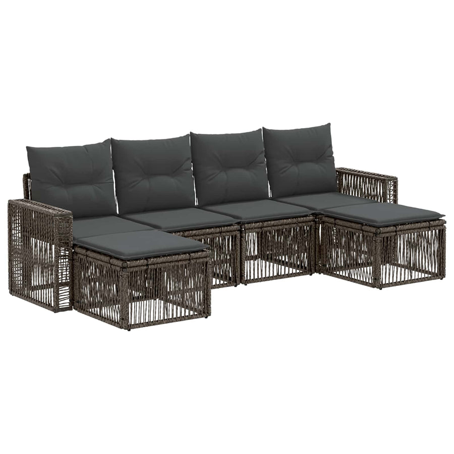 Tuinbankenset 6 pcs Grijs en Donkergrijs poly rattan