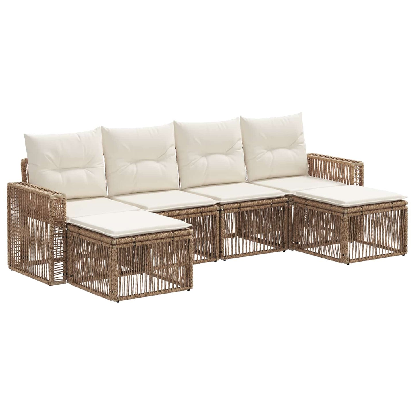Tuinbankenset 6 pcs Beige en Crème Wit poly rattan