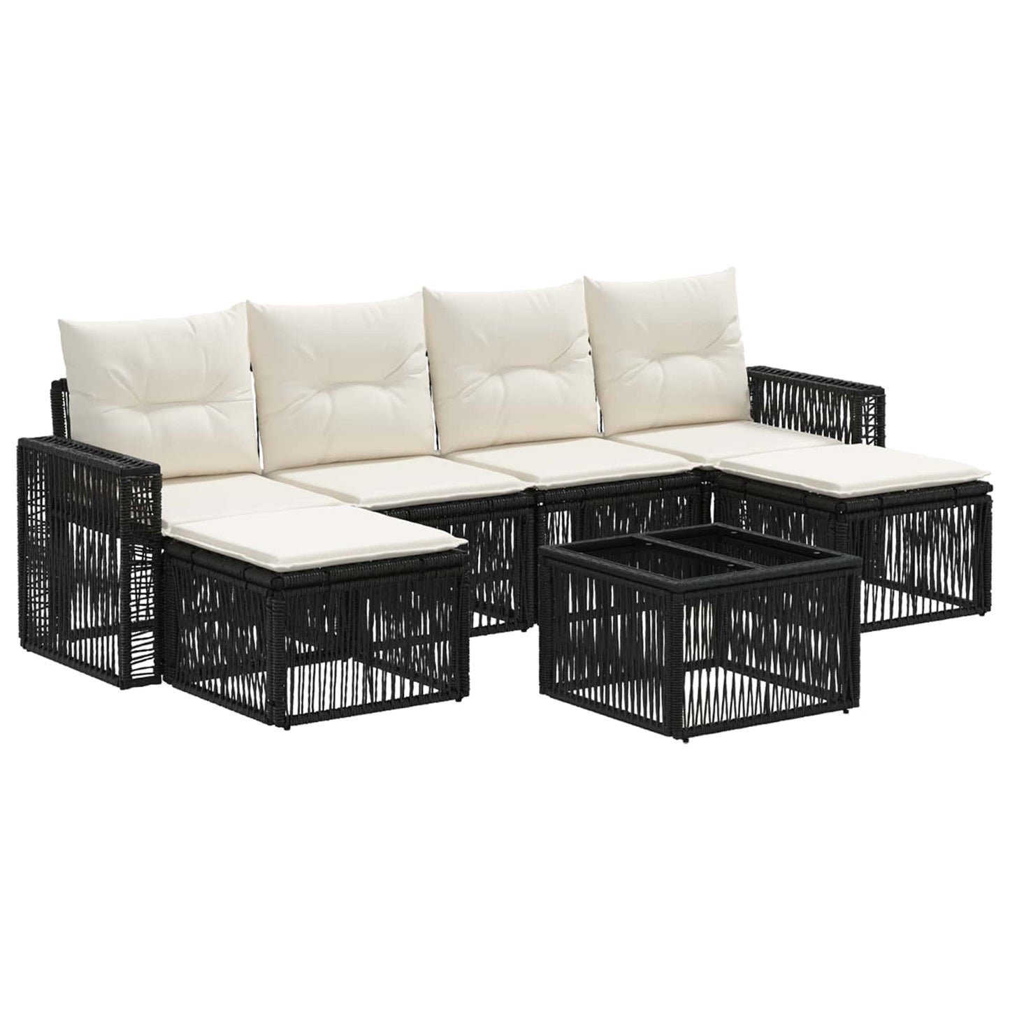 Tuinbankenset 7 pcs Zwart en Cream Wit poly rattan