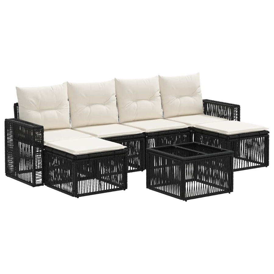 Tuinbankenset 7 pcs Zwart en Cream Wit poly rattan