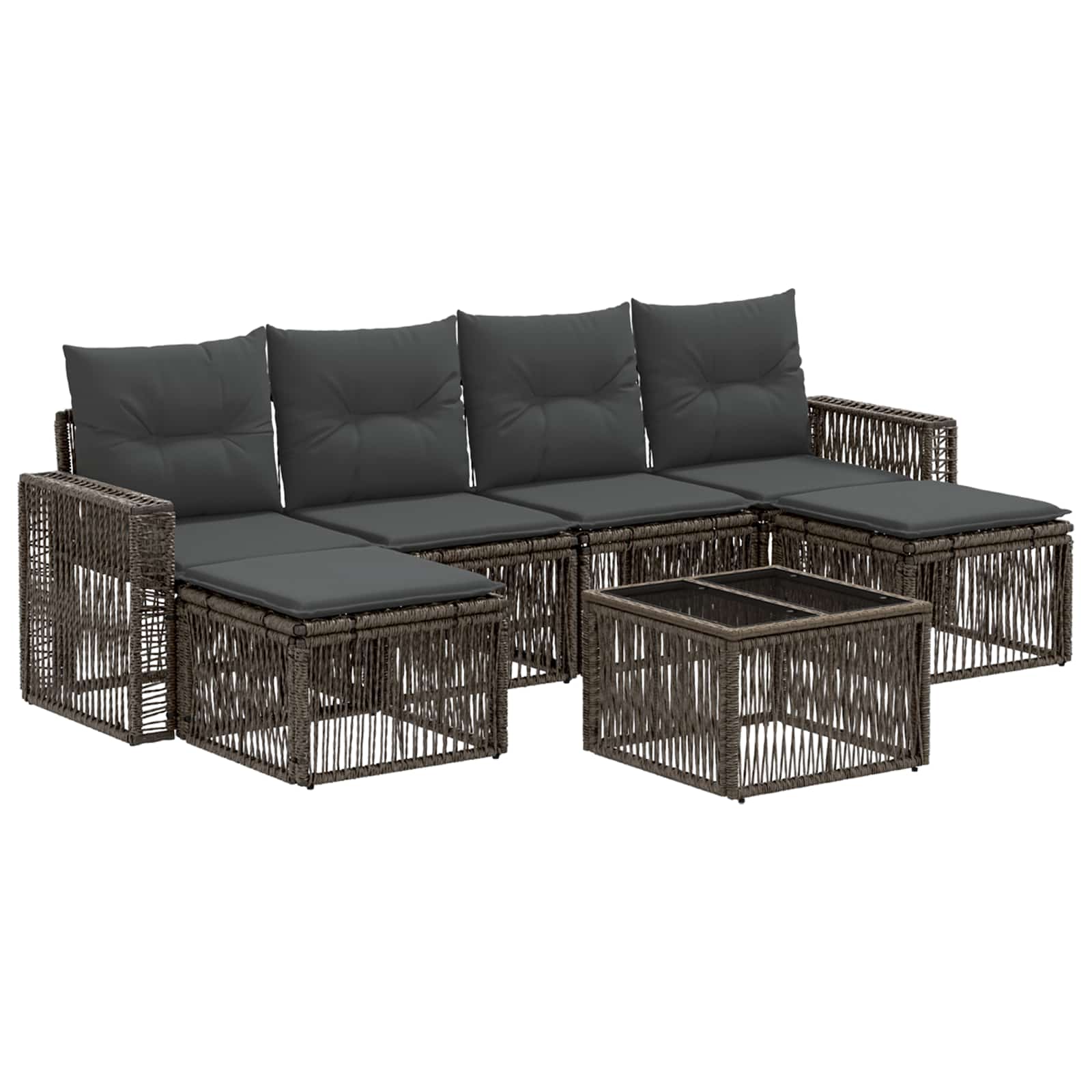 Tuinbankenset 7 pcs Grijs en Donkergrijs poly rattan