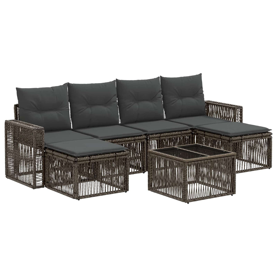 Tuinbankenset 7 pcs Grijs en Donkergrijs poly rattan