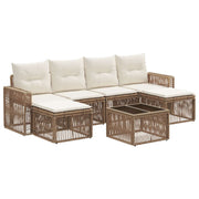 Tuinbankenset poly rattan beige crème wit 6 zitplaatsen