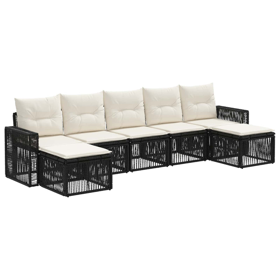 Tuinbankenset 7 pcs Zwart en Cream Wit poly rattan