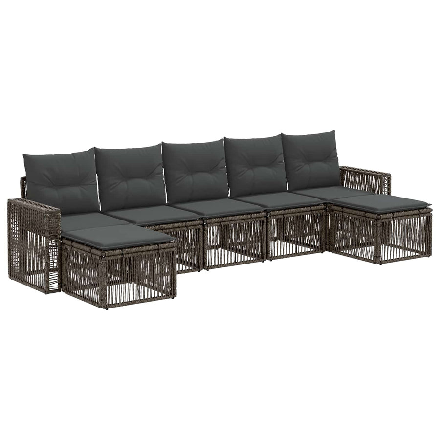 Tuinbankenset 7 pcs Grijs en Donkergrijs poly rattan