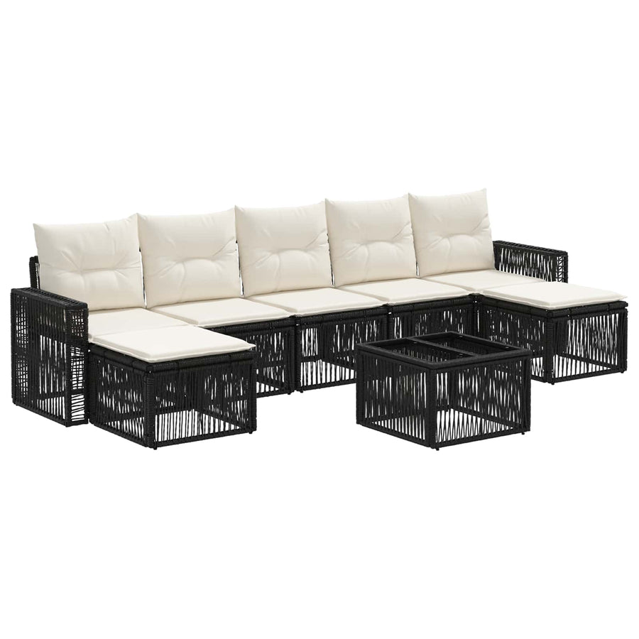Tuinbankenset 8 pcs Zwart en Cream Wit poly rattan