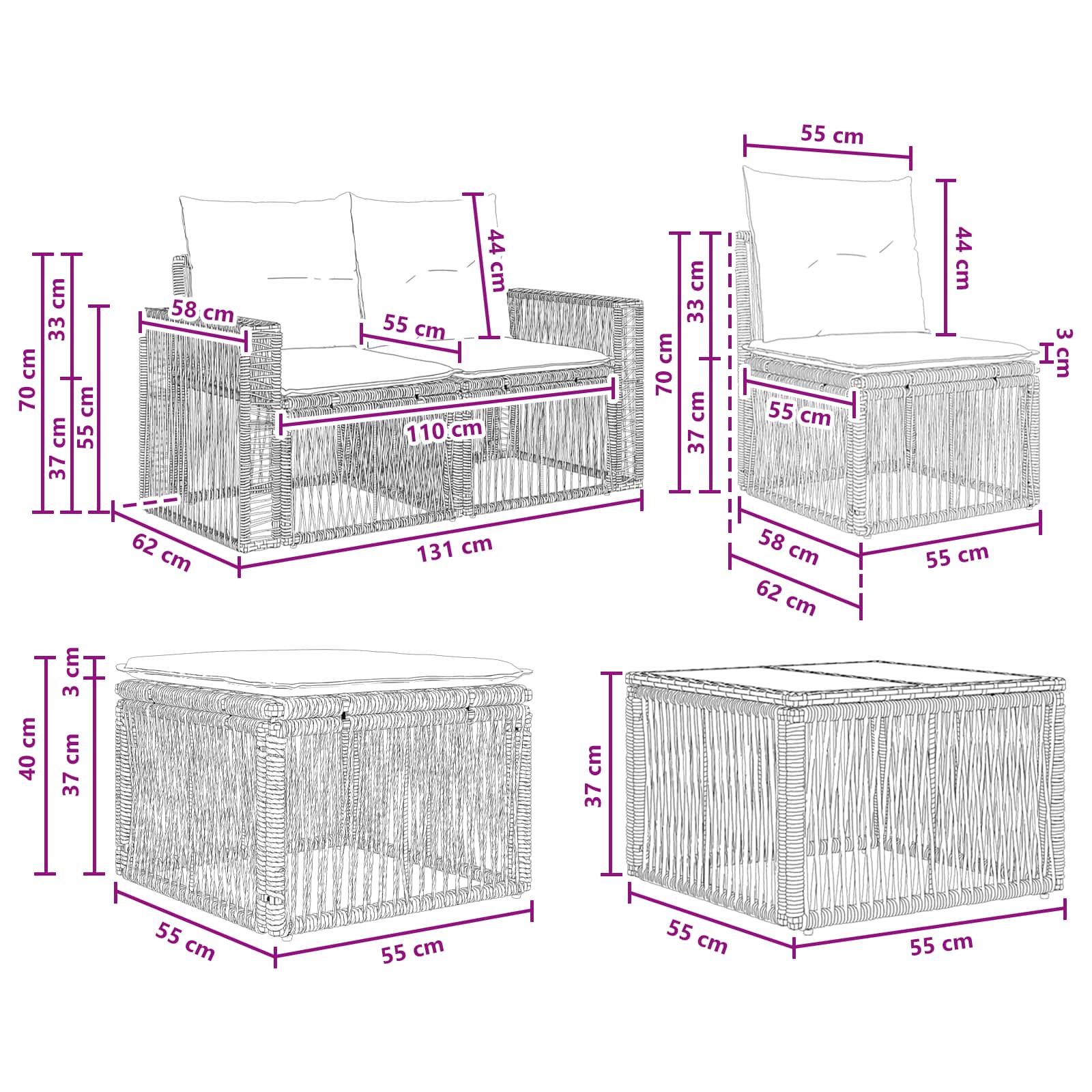 Tuinbankenset 8 pcs Beige en Crème Wit poly rattan