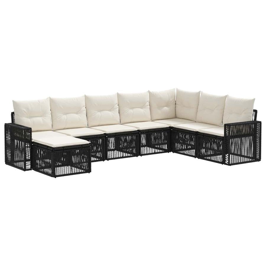 Tuinbankenset 8 pcs Zwart en Cream Wit poly rattan
