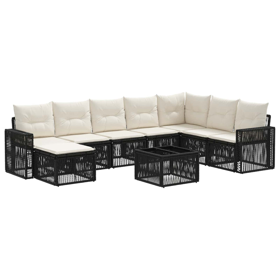 Tuinbankenset 9 pcs Zwart en Cream Wit poly rattan