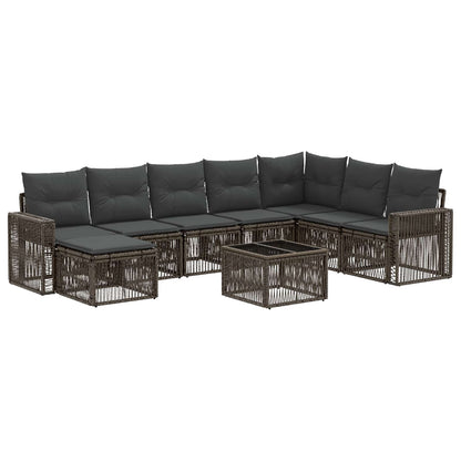 Tuinbankenset 9 pcs Grijs en Donkergrijs poly rattan