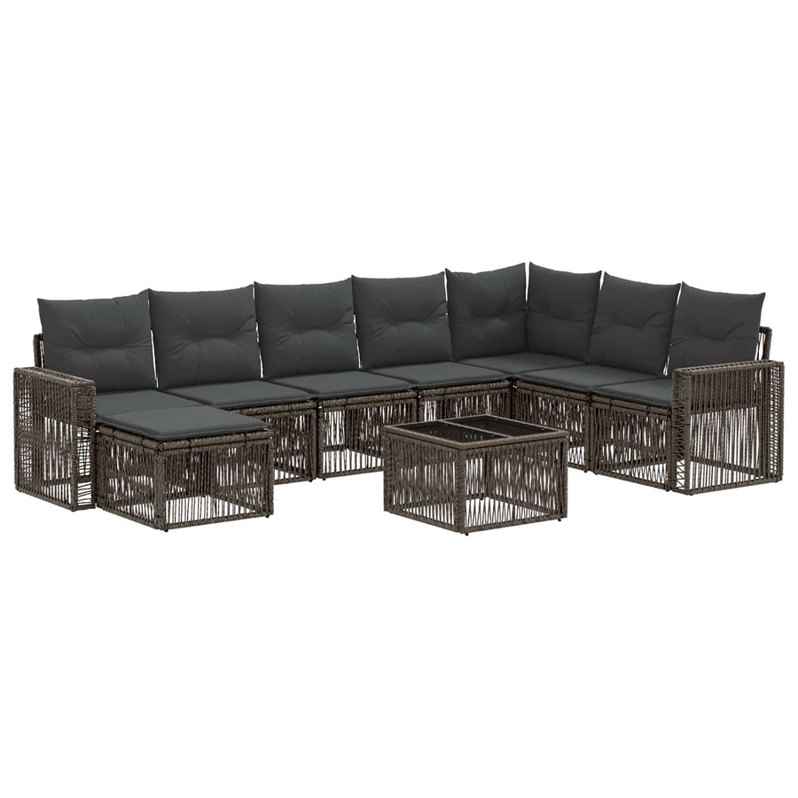 Tuinbankenset 9 pcs Grijs en Donkergrijs poly rattan