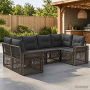 Tuinbankenset poly rattan grijs 6 personen modulair