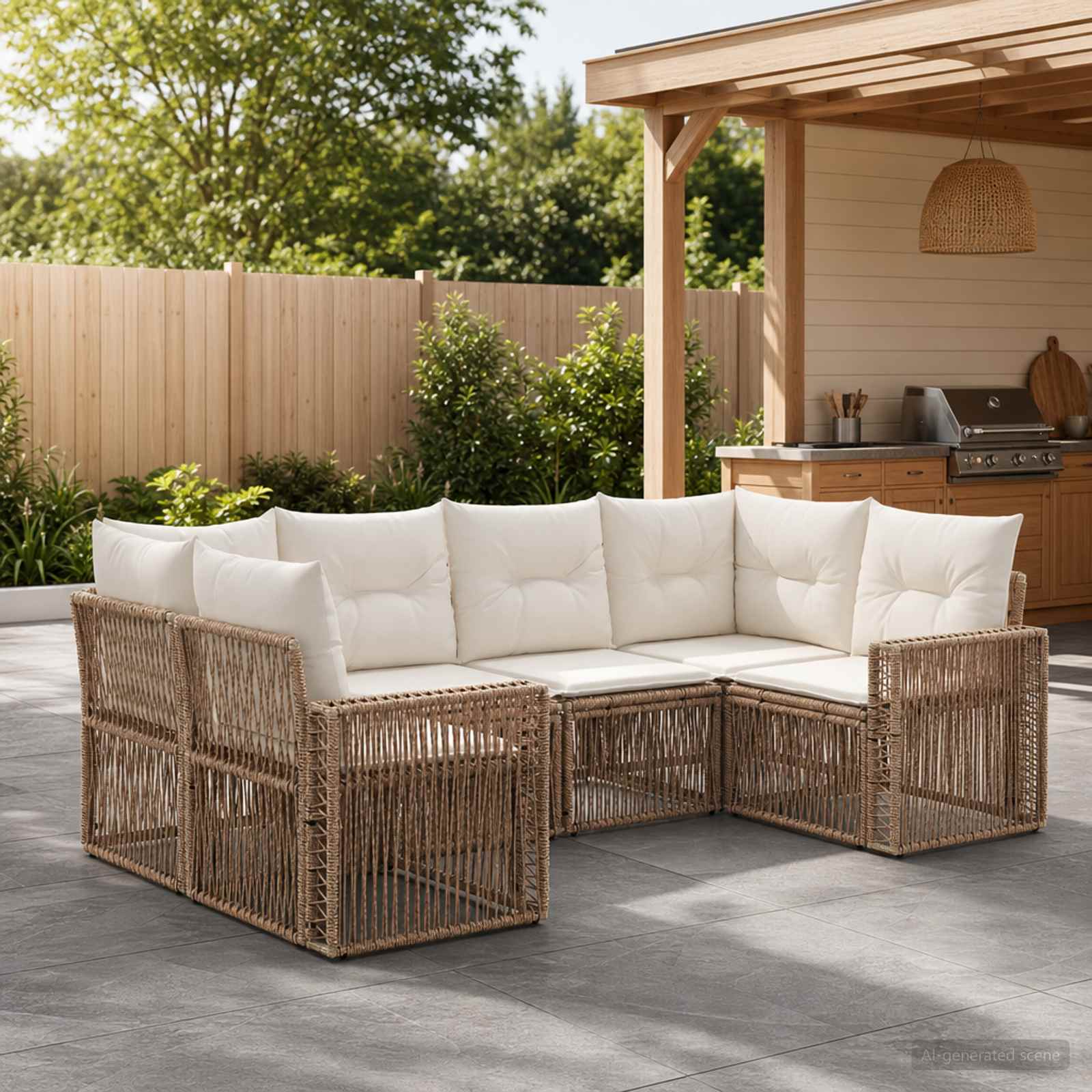 Tuinbankenset 6 st 6-Aantal zitplaatsen Beige en Crème Wit