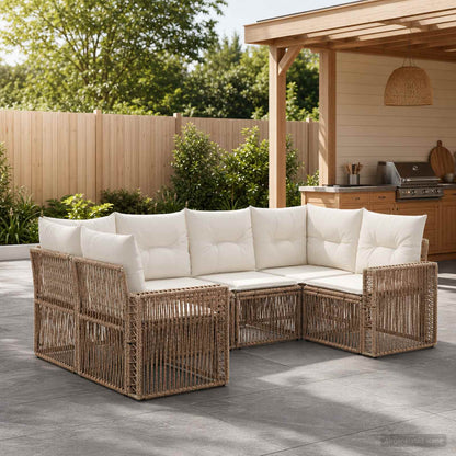 Tuinbankenset 6 st 6-Aantal zitplaatsen Beige en Crème Wit
