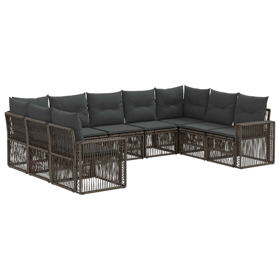 Tuinbankenset 9 pcs Grijs en Donkergrijs poly rattan