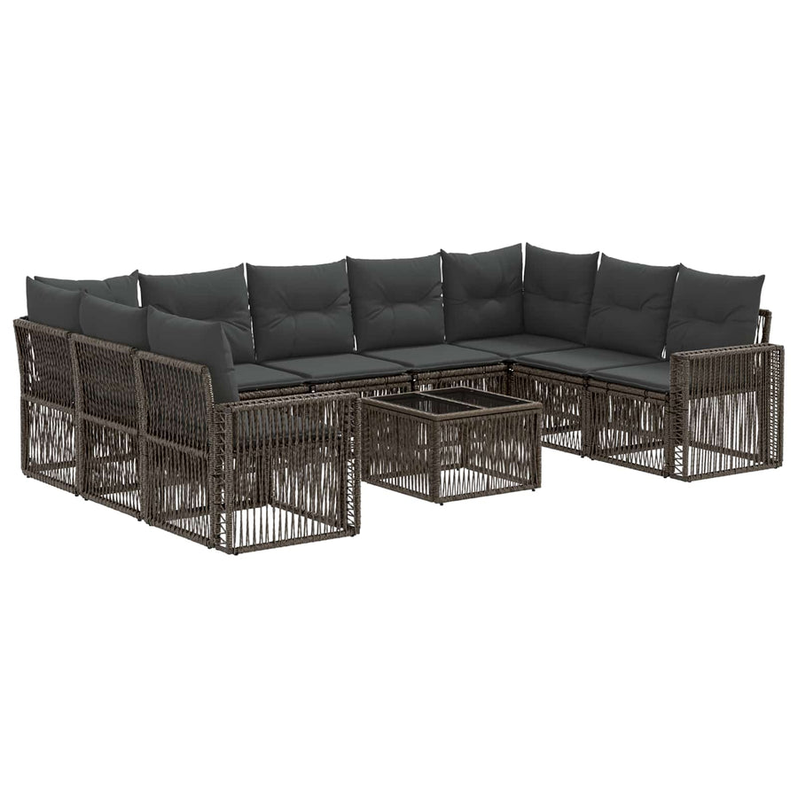 Tuinbankenset 10 pcs Grijs en Donkergrijs poly rattan