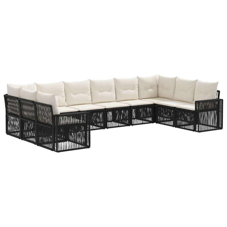 Tuinbankenset 10 pcs Zwart en Cream Wit poly rattan