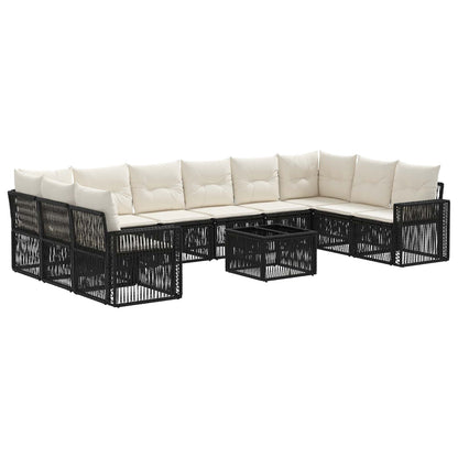 Tuinbankenset 11 pcs Zwart en Cream Wit poly rattan