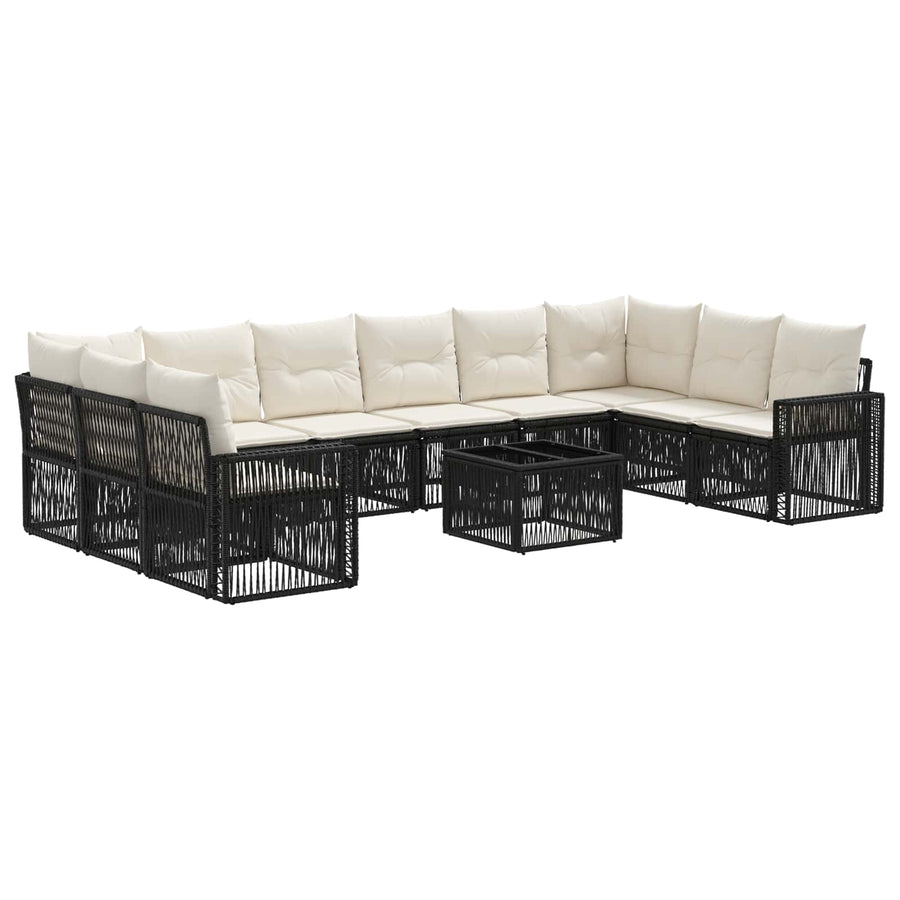 Tuinbankenset 11 pcs Zwart en Cream Wit poly rattan