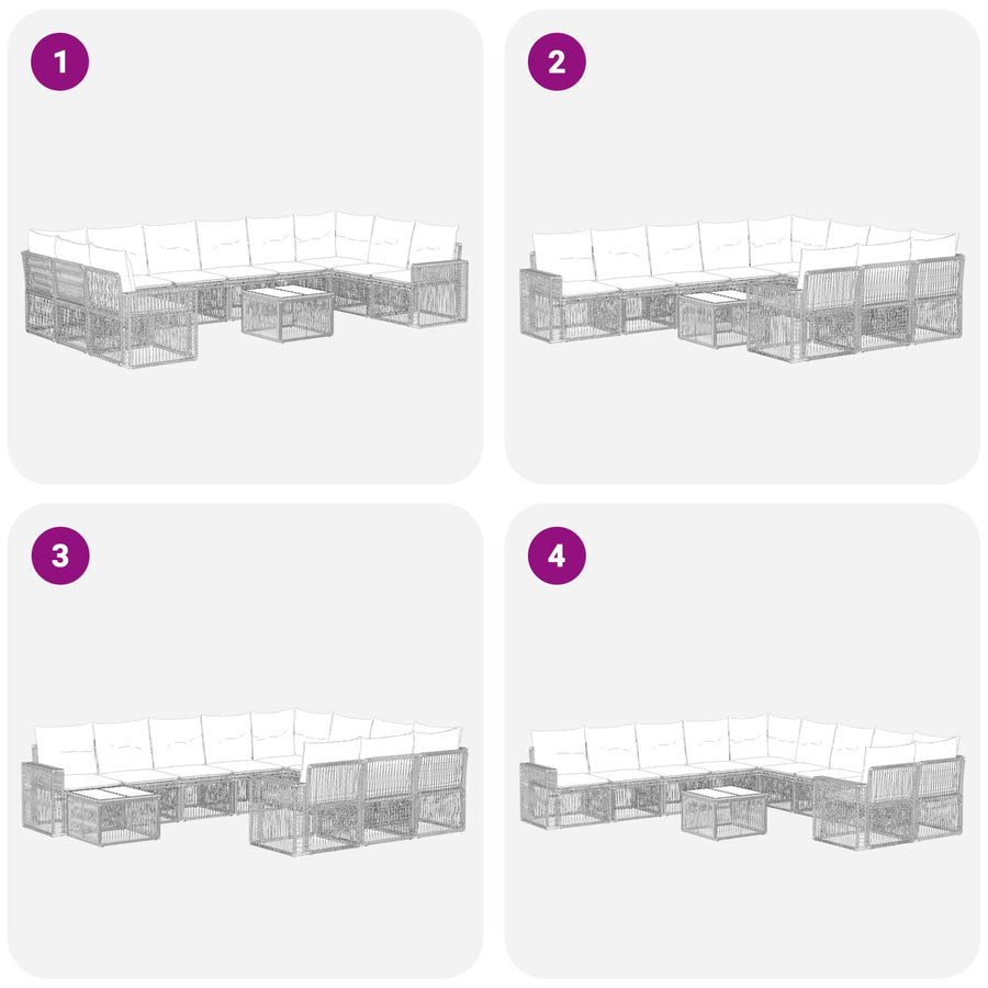 Tuinbankenset 11 pcs Zwart en Cream Wit poly rattan