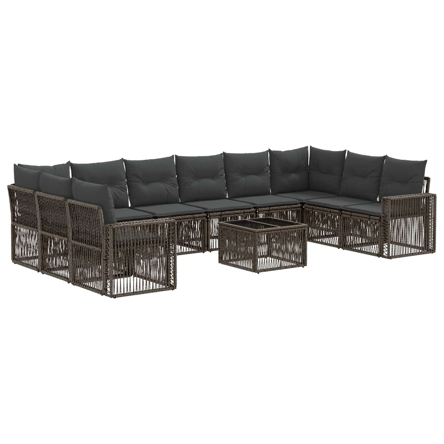 Tuinbankenset 11 pcs Grijs en Donkergrijs poly rattan