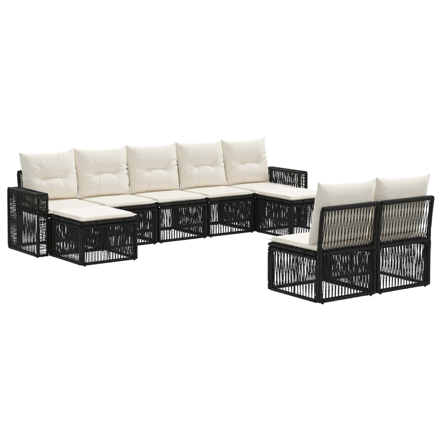 Tuinbankenset 9 pcs Zwart en Cream Wit poly rattan