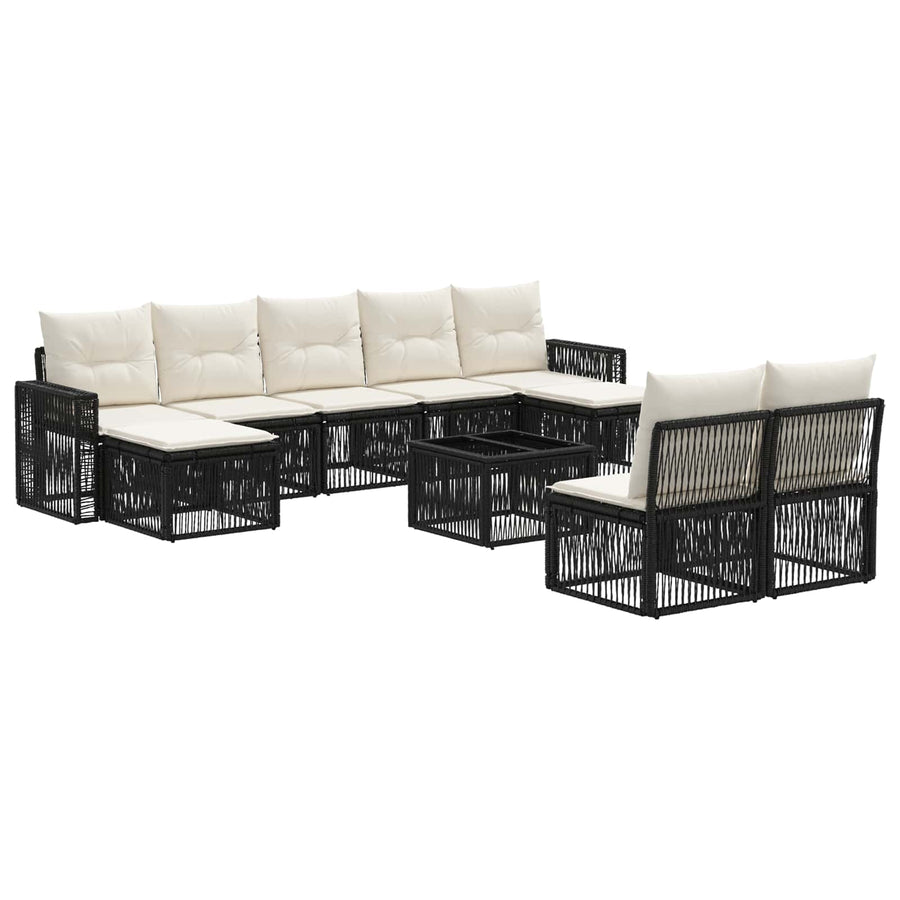 Tuinbankenset 10 pcs Zwart en Cream Wit poly rattan
