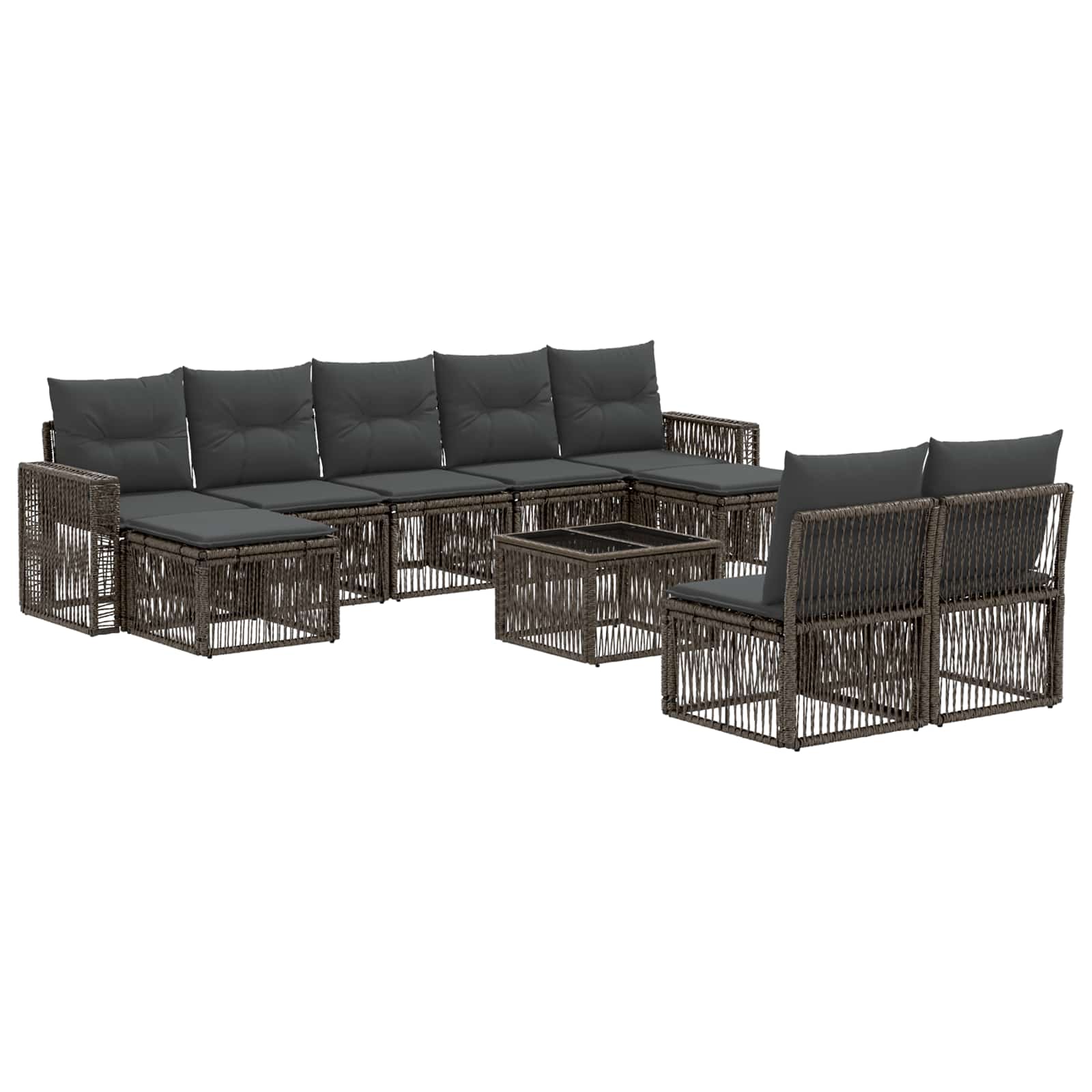 Tuinbankenset 10 pcs Grijs en Donkergrijs poly rattan