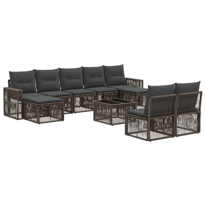 Tuinbankenset 10 pcs Grijs en Donkergrijs poly rattan