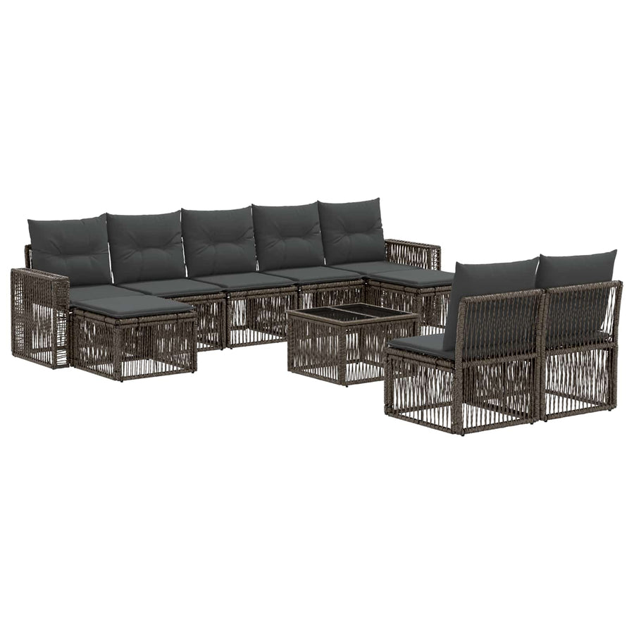 Tuinbankenset 10 pcs Grijs en Donkergrijs poly rattan