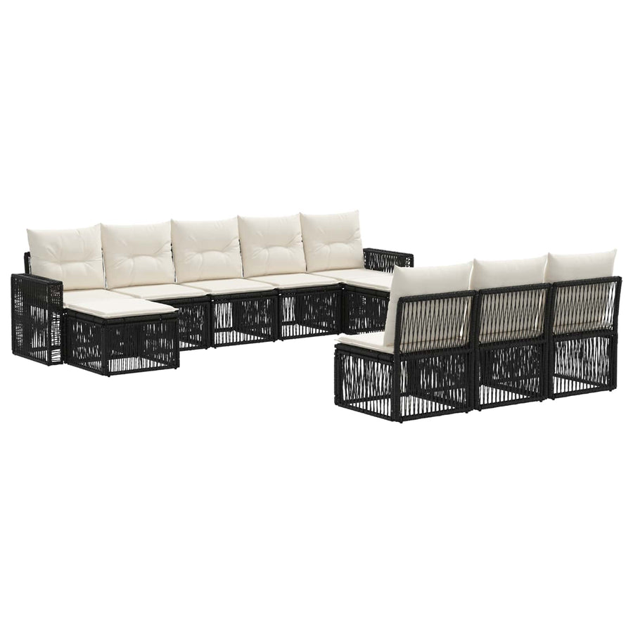 Tuinbankenset 10 pcs Zwart en Cream Wit poly rattan
