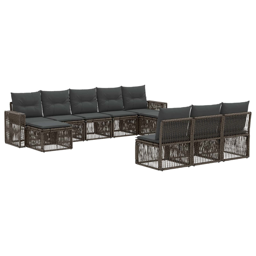 Tuinbankenset 10 pcs Grijs en Donkergrijs poly rattan