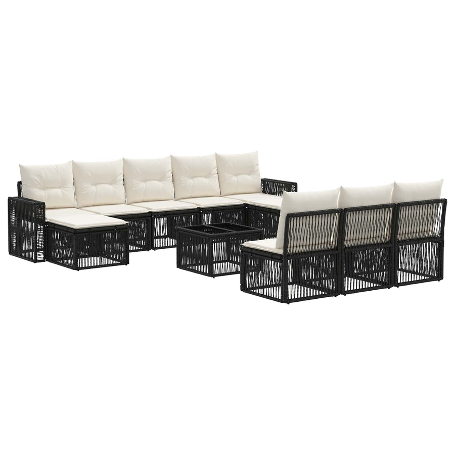 Tuinbankenset 11 pcs Zwart en Cream Wit poly rattan