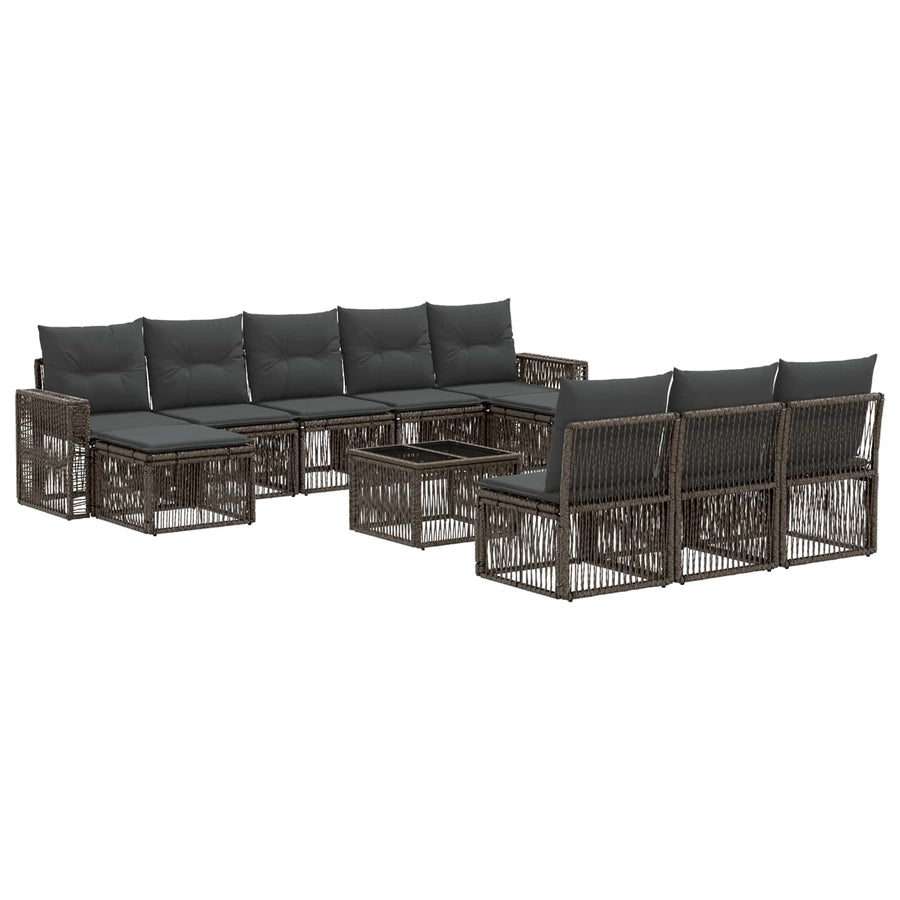 Tuinbankenset 11 pcs Grijs en Donkergrijs poly rattan