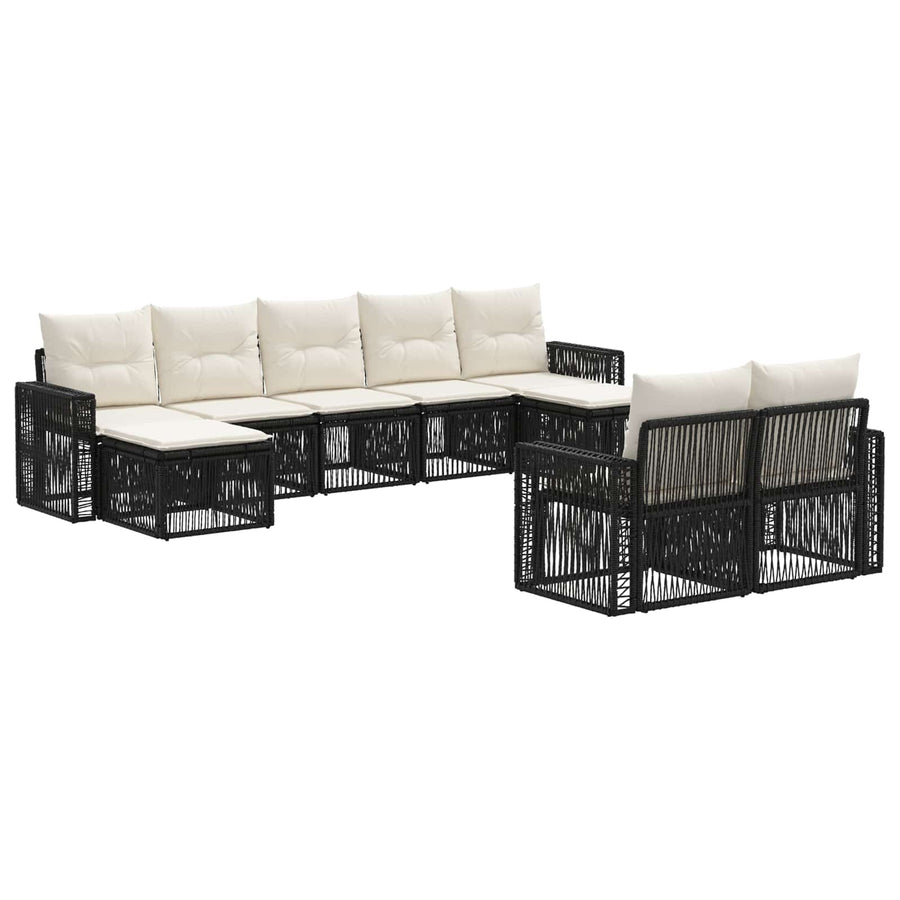 Tuinbankenset 9 pcs Zwart en Cream Wit poly rattan