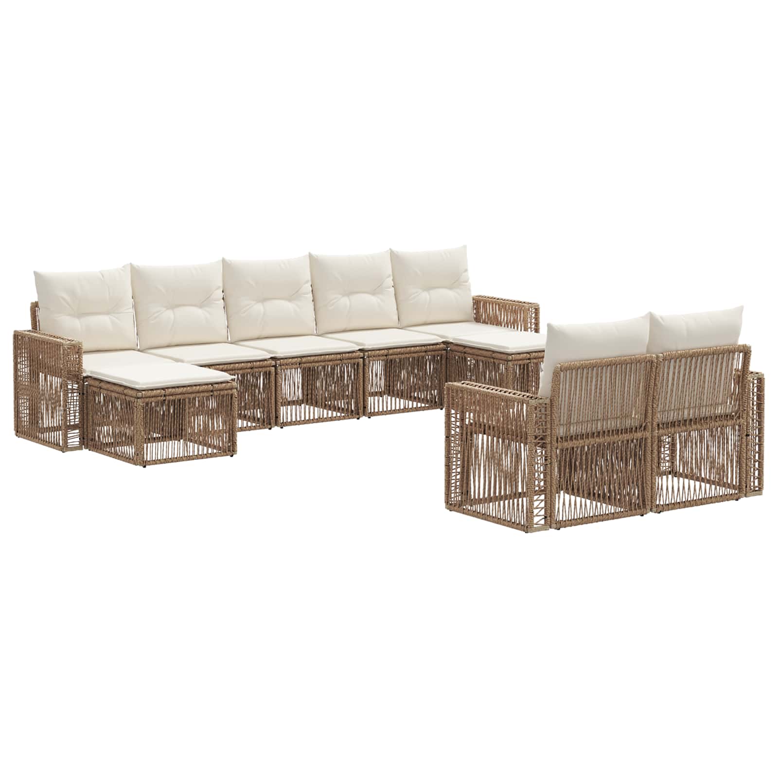 Tuinbankenset 9 pcs Beige en Crème Wit poly rattan