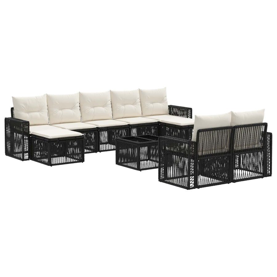 Tuinbankenset 10 pcs Zwart en Cream Wit poly rattan