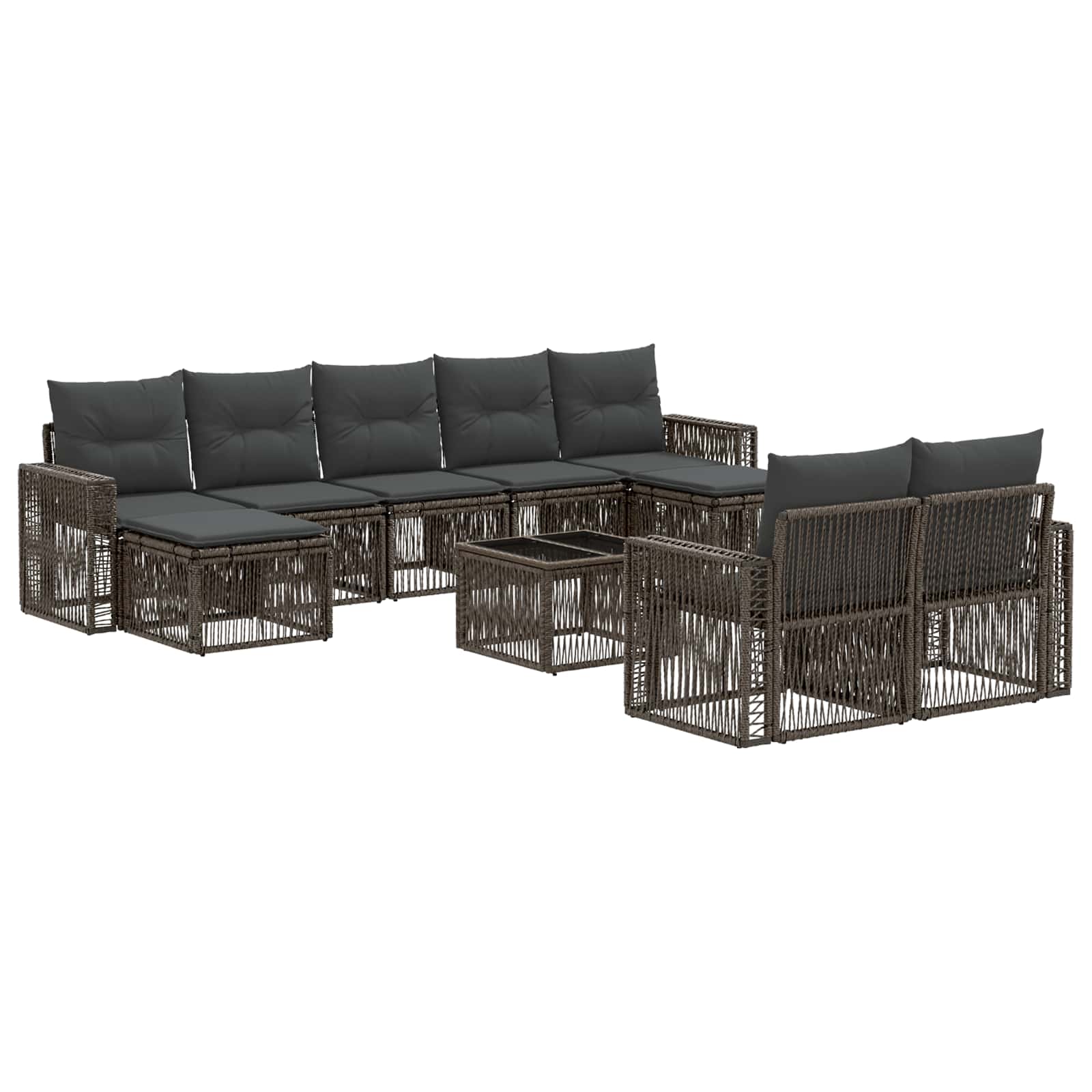 Tuinbankenset 10 pcs Grijs en Donkergrijs poly rattan