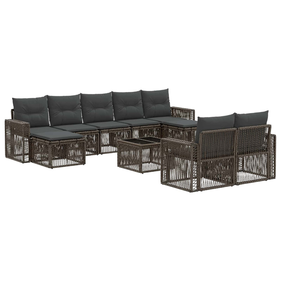 Tuinbankenset 10 pcs Grijs en Donkergrijs poly rattan