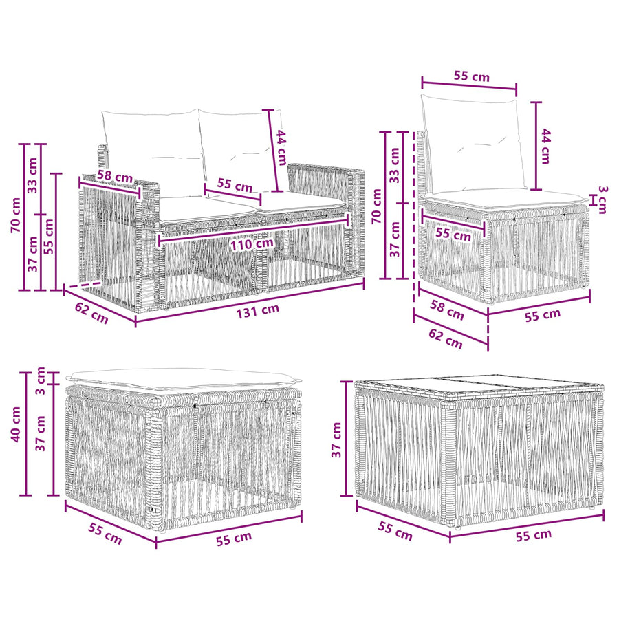 Tuinbankenset 10 pcs Grijs en Donkergrijs poly rattan